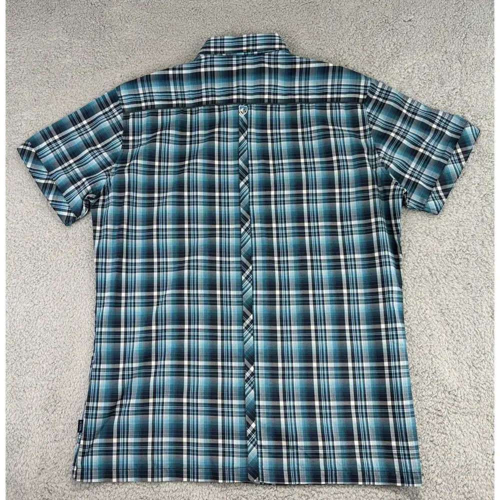 Kuhl Shirt Mens Large Eluxur Blue Plaid Short Sleeve Pearl Snap Western_9